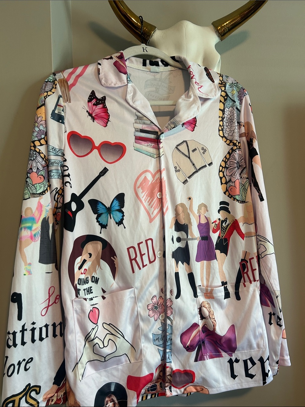 Taylor Swift Graphic Patchwork Button Blouse size medium